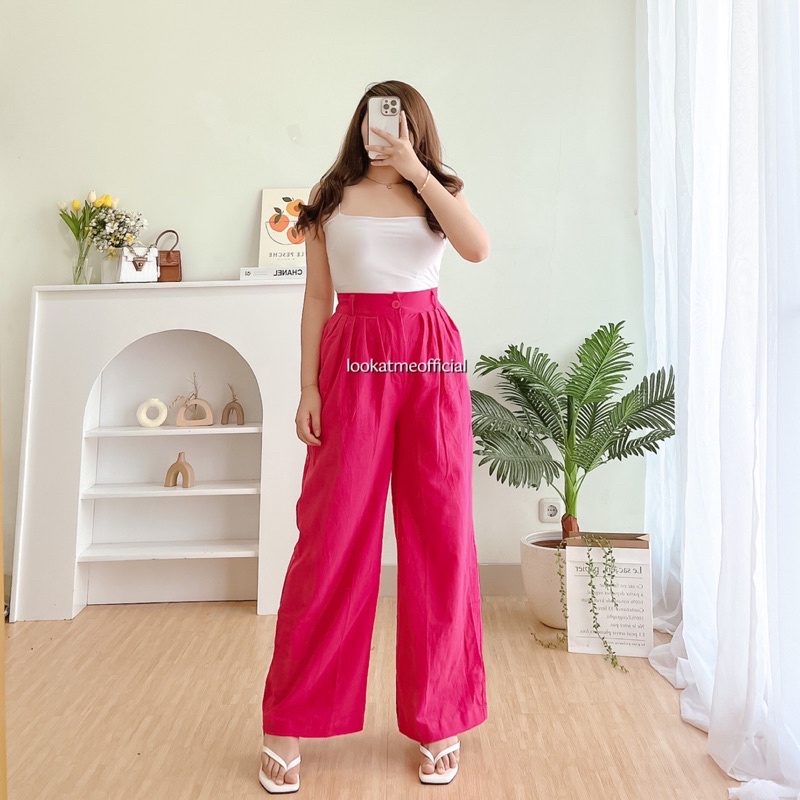 lookatmeofficial • Delivia Linen Pants - Celana Kulot Highwaist Bahan Linen Premium