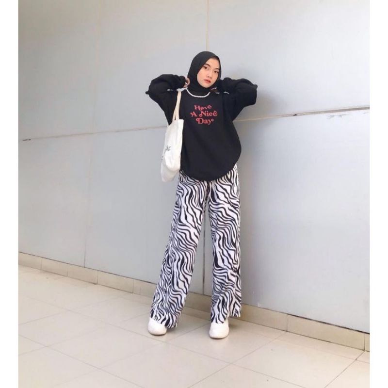 CELANA RAYON MOTIF ZEBRA/ KULOT PANJANG HIGHWAIST MOTIF ZEBRA
