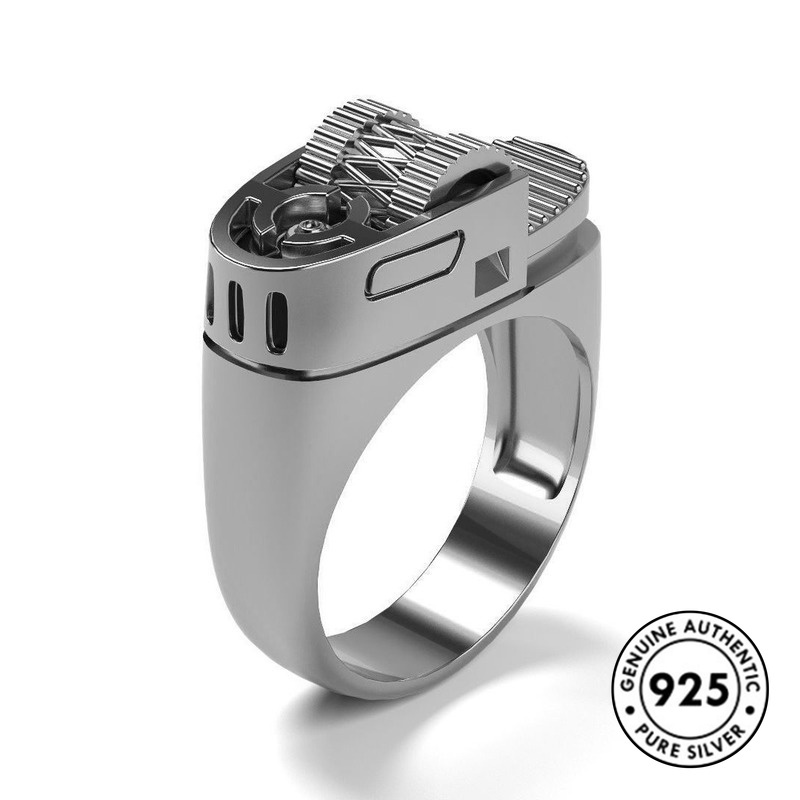 Cincin Lapis Silver 925 Model Korek Api Gaya Punk Untuk Pria