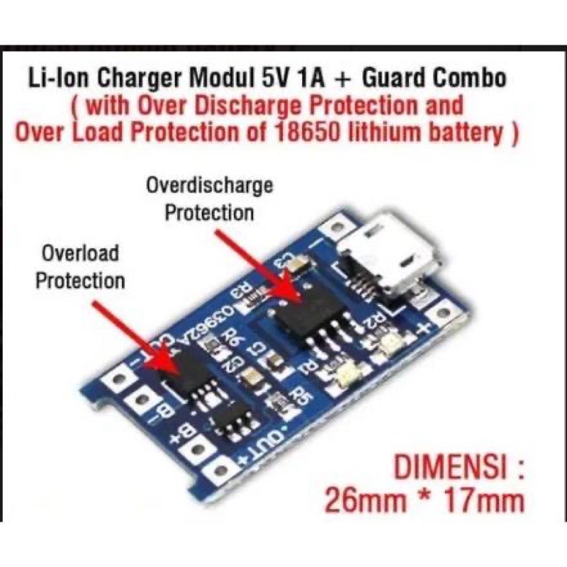 Modul Cas Baterai Lithium 18650 Micro USB TP4056 Charging Charge Protection