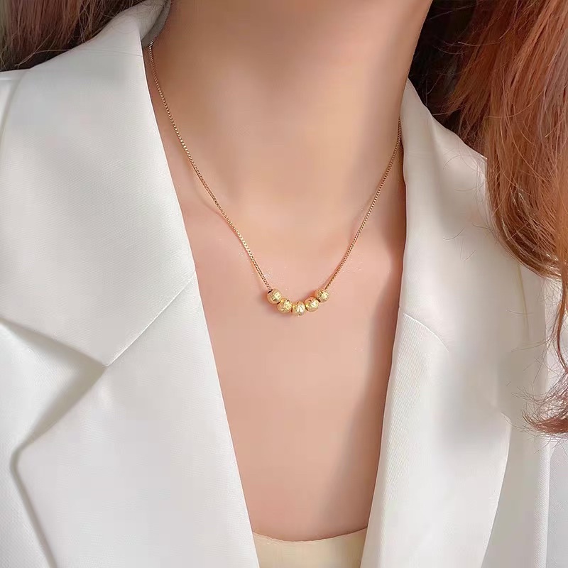 Kalung Wanita Liontin Bola Pasir Titanium Gold Anti Karat Selamanya