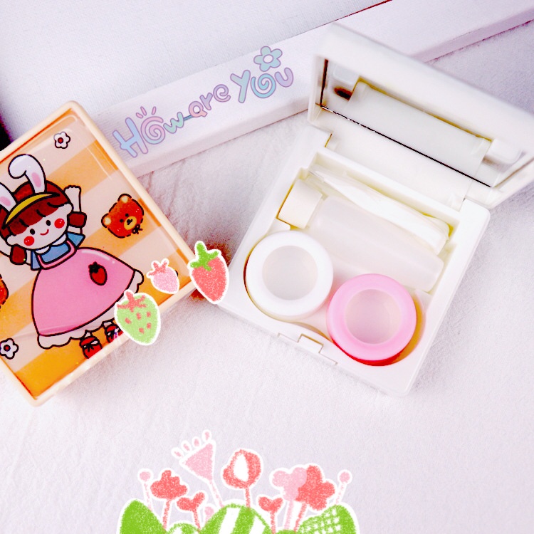 kotak soflen strawberry + kotak softlens CUTE KARAKTER lensa kontak softlens case ANEKA VARIAN