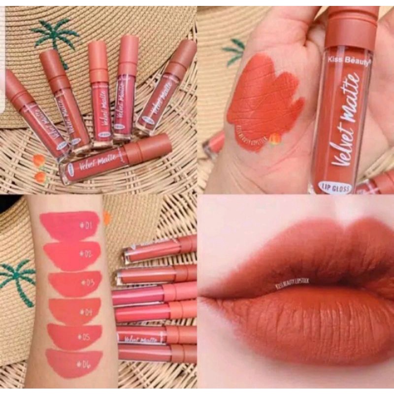 promo cod lipmatte kiss beauty velvet matte 7867 tutup rata lipcream lipgloss murah grosir