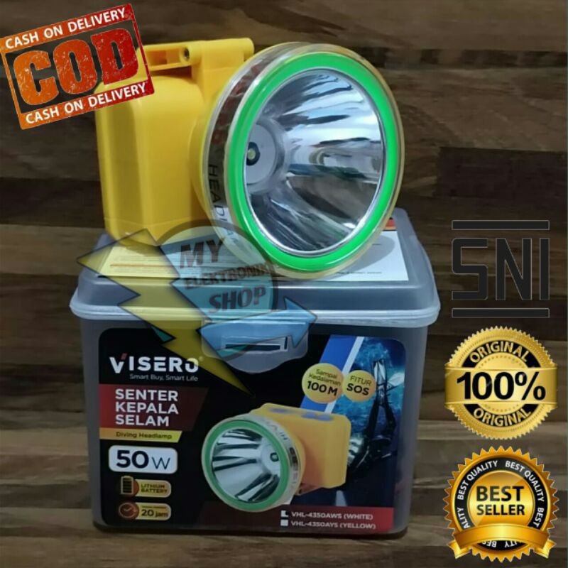 Senter Kepala Selam 50W LED VISERO 100M, Headlamp 50 Watt Diving ,Waterproof VHL-4350Aws