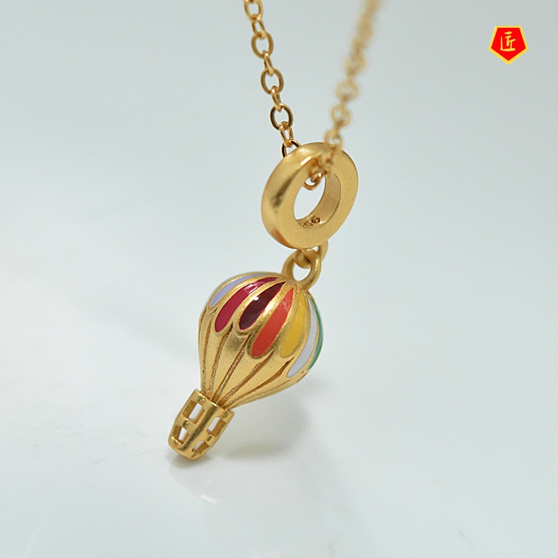 [Ready Stock]3D Gold Necklace Rainbow Hot Air Balloon Pendant Lucky Bead