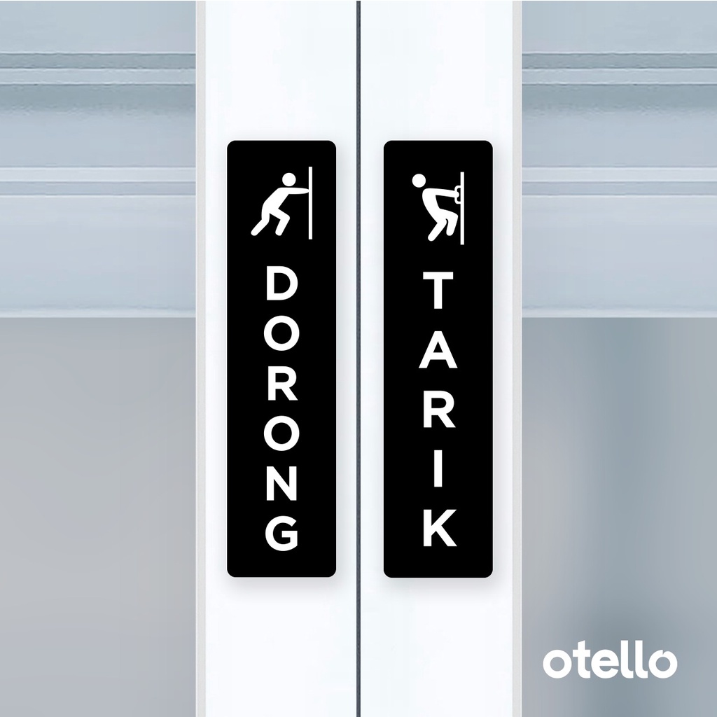 Otello Label Sticker Dorong Tarik Icon Unik Sign Acrylic Modern Minimalist Signage Board Label Akrilik Kayu Pintu Tempel Stiker Pintu Kafe Restoran Kantor Gedung