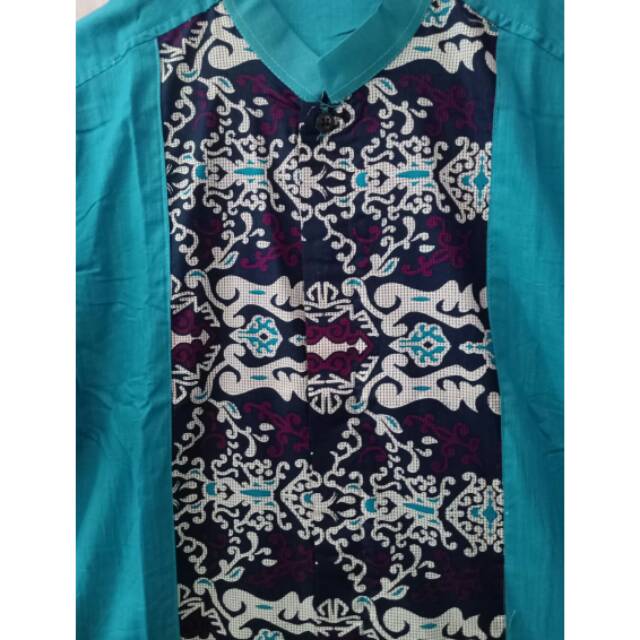 Baju Koko Albatar Kemeja Koko Kombinasi Batik S Hijau Toska