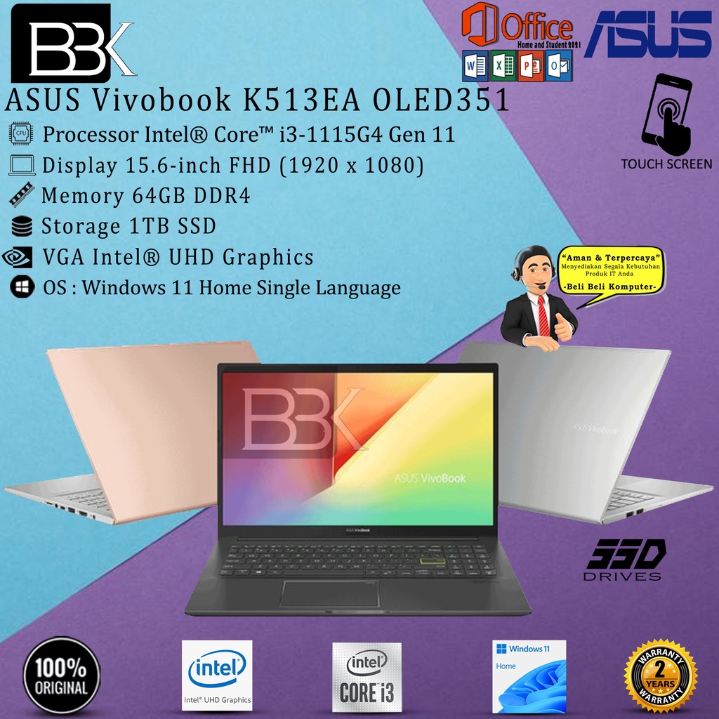 ASUS Vivobook K513EA OLED351 | i3 1115G4 64GB 1TB W11+OHS 15.6FHD