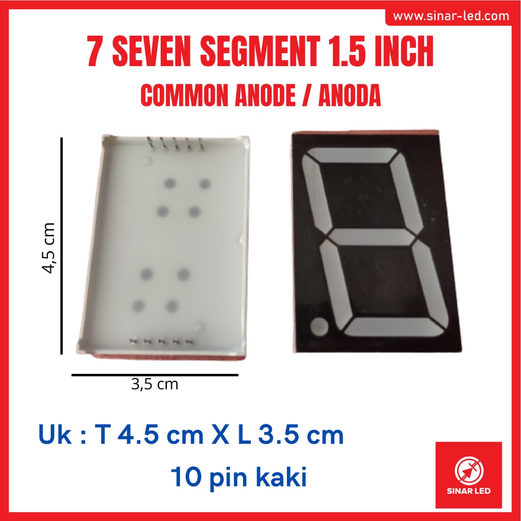 7 Sevent Segmen 1.5 inch / 1.5 Inch Common Anode Red / Anoda Merah
