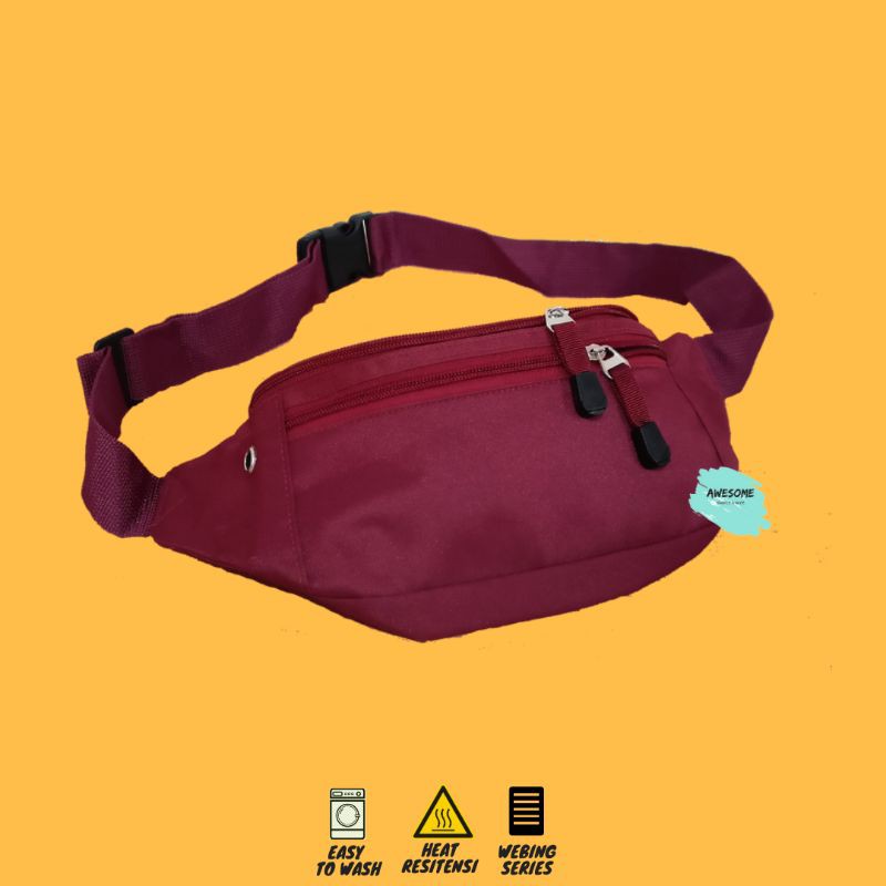 Waist bag Wanita Pria Maroon Polos Terlaris