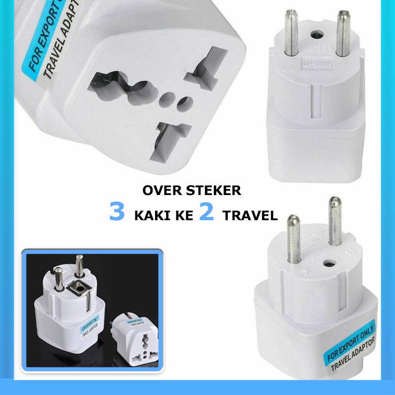 [Ready] Over Steker Adaptor 3 Kaki Travel Adapter ke 2 Universal  ADAPTOR TRAVEL KAKI 3 KE KAKI 2