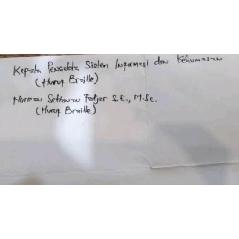 

Sign papan braille nama dan jabatan 20x30