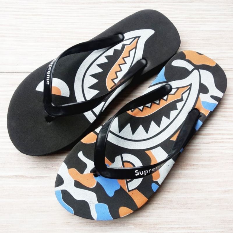 Sandal Jepit Pria Supreme Shark | Sandal Distro Surfing Casual | Sendal Jepit Cowo ( DISTRO 04)