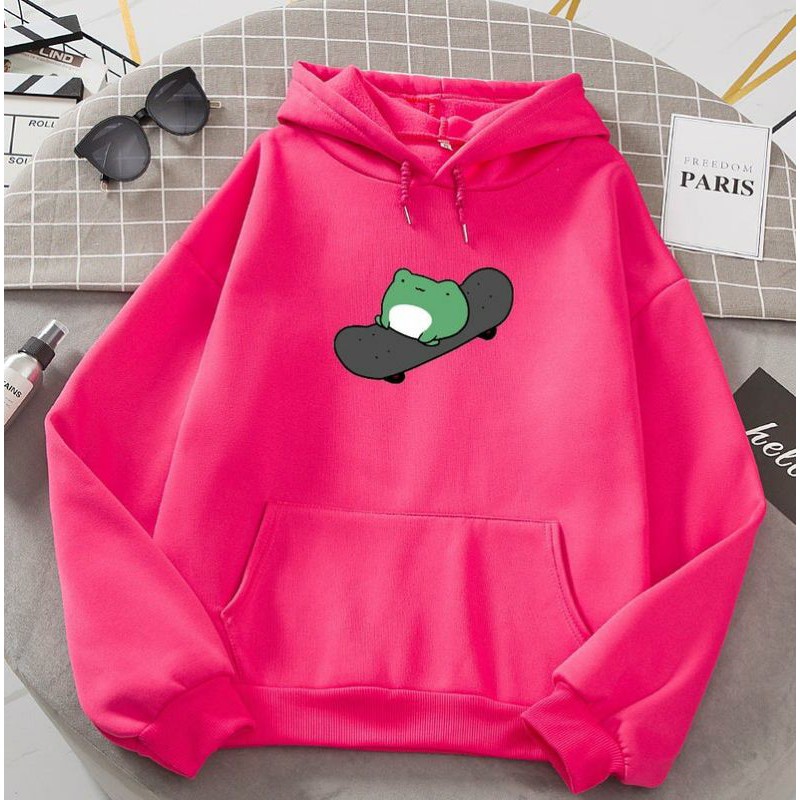 S - XXXXXL(6XL) Hoodie Cute FROG on Skateboard Skate Frog Kawaii Jaket Cute BIGSIZE Jumbo Wanita Pria 5XL 4XL 3XL 2XL XXXL Jacket Oversize Cute