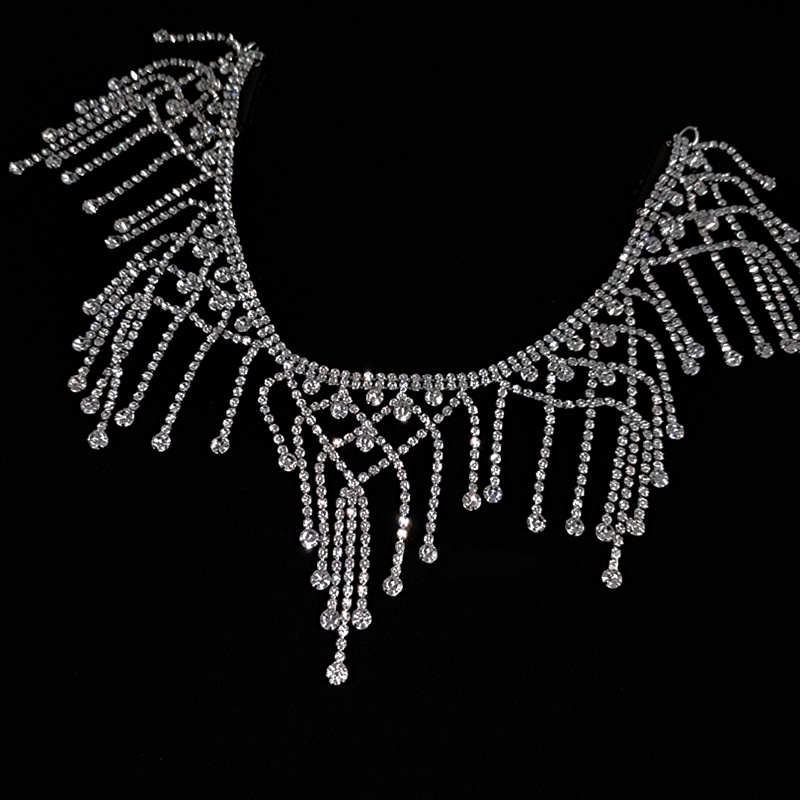 Fashion Exaggerated Personality Alloy Rhinestone Clavicle Necklace Tassel Bride Wedding Forehead Jewelry