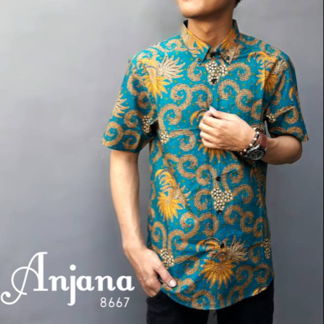  Baju  Batik  Pria  Modern Slim Fit Motif Anjana Shopee  