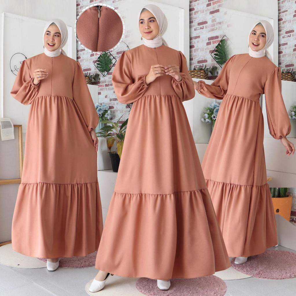 (Pasti RealPic) Gamis Malika Busui Maxi Dress Lengan Balon Fashion Muslim