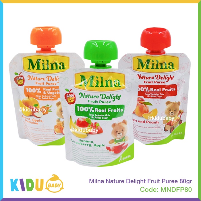 Milna Nature Delight Fruit Puree 80gr Makanan Cemilan si Kecil Kidu Baby