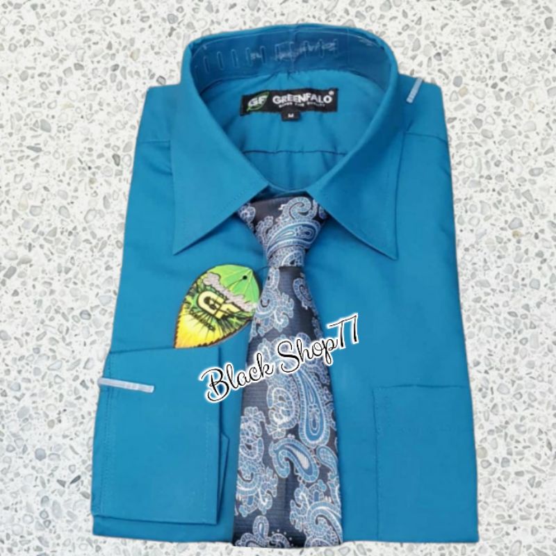 Kemeja Pria Polos Lengan Panjang Premium Greenfalo Biru Tosca