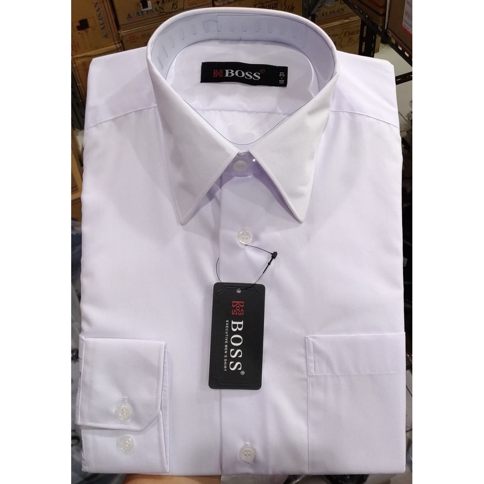 Atasan Kemeja Pria / Kemeja Warna Biru & Hitam / Baju Kemeja Cowo GU854 Boss Panjang Putih Reguler X