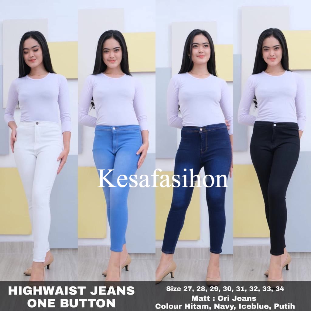 CELANA JEANS HIGH WAIST ONE BUTTON // CELANA JEANS HIGHWAIST KANCING SATU POLOS