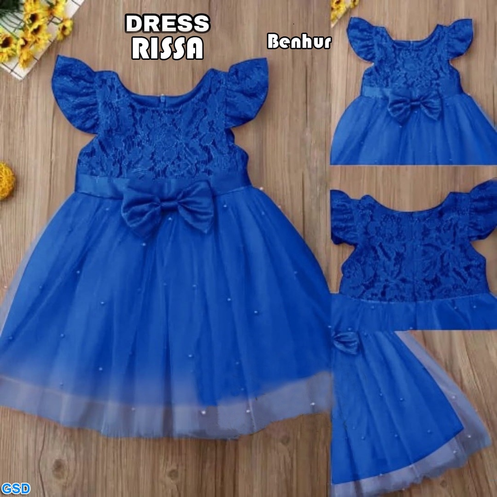 Dress Rissa Kids/Dress Girl/Baju Pesta Anak/Gaun Pita Elegant Motif Brukat/ Casual Mini Midi/Diskon Gaun Anak Princess Best Seller Sale!!!