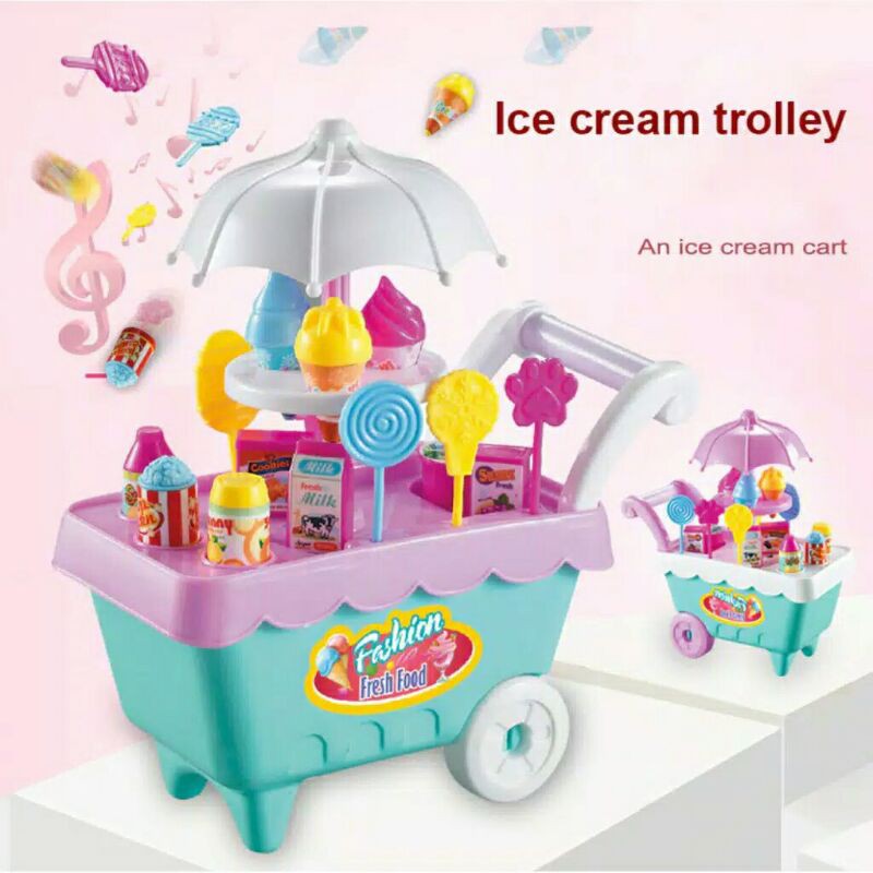 MAINAN TROLI DORONGAN ICE CREAM ANAK - STROLLER ES KRIM / GEROBAK DORONGAN ES KRIM TROLLI