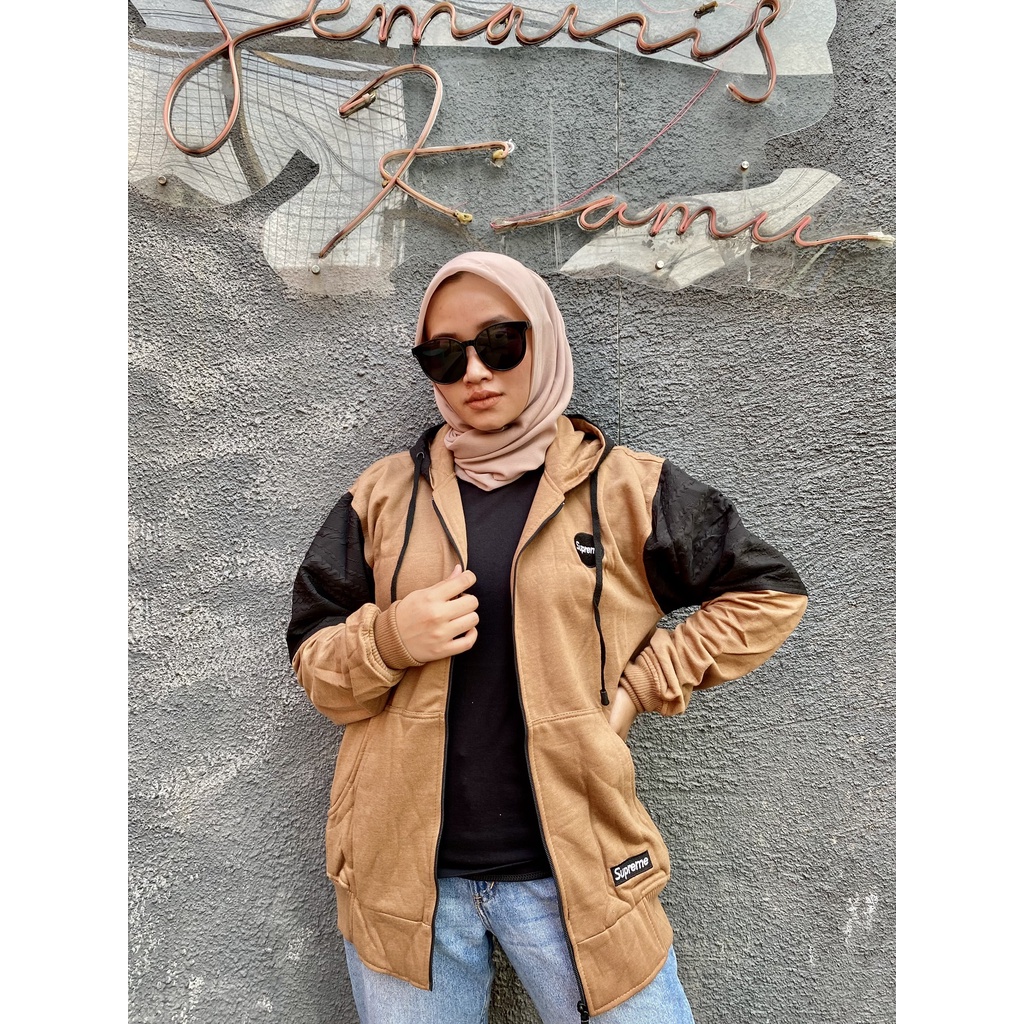 Jaket Sweater Zipper Bordir Kombinasi Qwilting MOCCA SUPRE-M