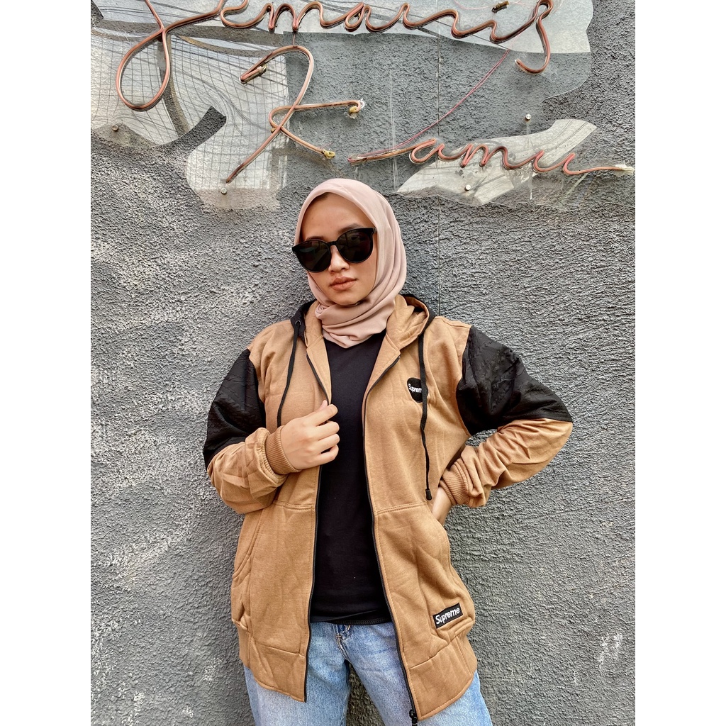 Jaket Sweater Zipper Bordir Kombinasi Qwilting MOCCA SUPRE-M