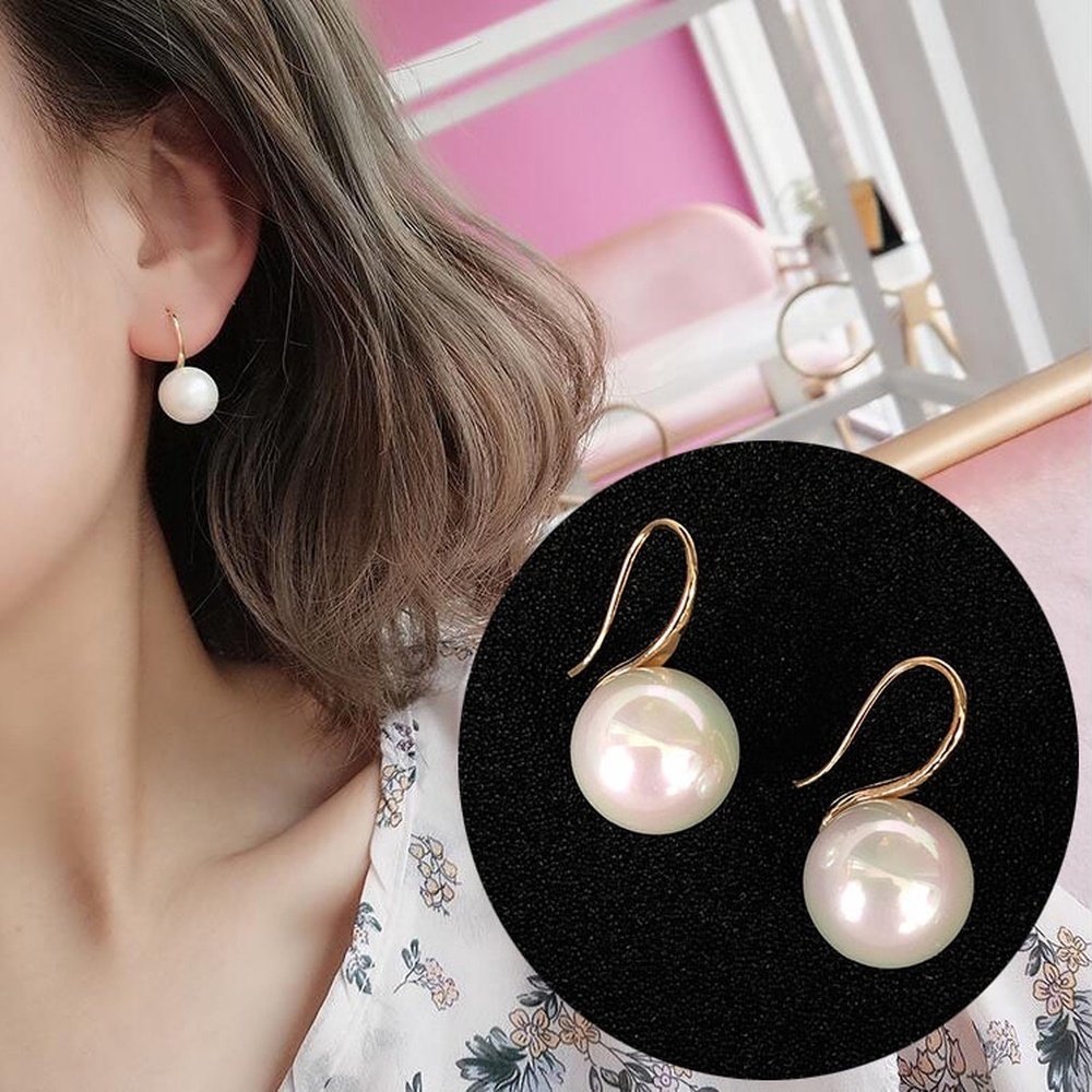 Anting Tusuk Gantung Mutiara Bulat Untuk Wanita