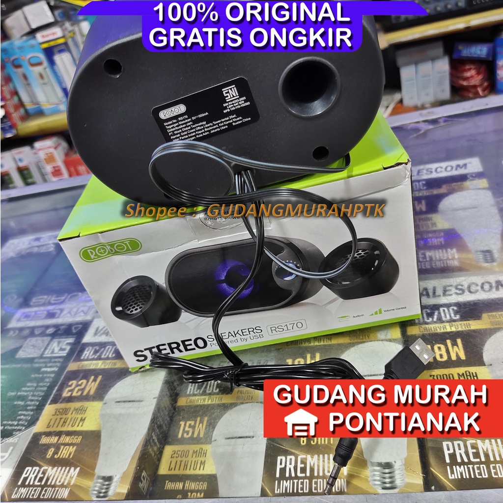 Robot RS170 Stereo Speaker with LED Black untuk PC Computer komputer