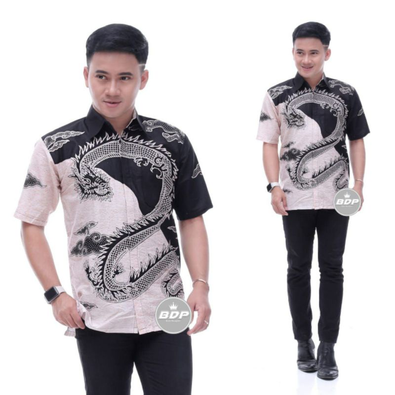 BSWART Batik HRB026 Kenongo Hem Pendek Padi Pekalongan M L XL Batik Pria MURAH Modern Grosir