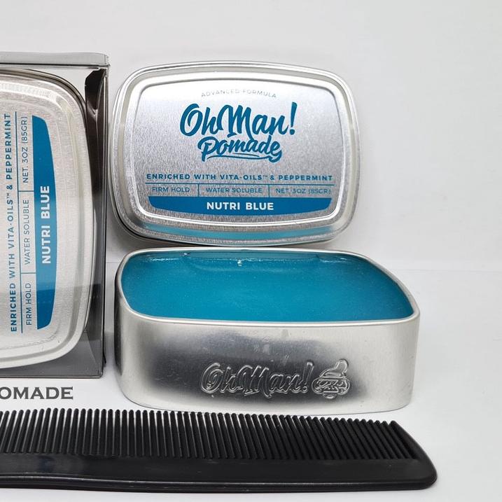 ➼ Oh Man Pomade Nutri Blue 3oz (Ukuran Besar) Strong Hold Waterbased Free sisir ♣