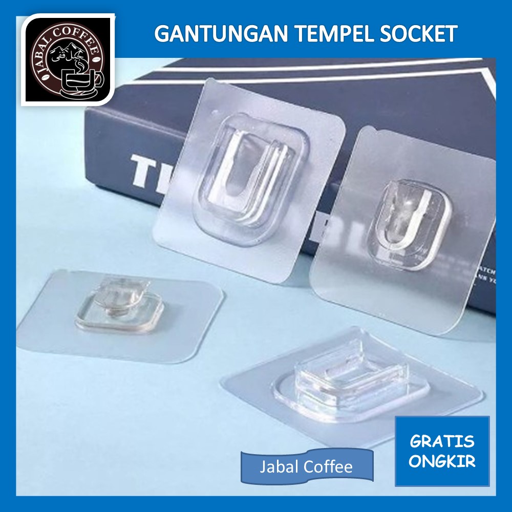 Gantungan Plus Minus Minus Double Tape / Gantungan Tempel Socket Hook Transparan Satu Pasang