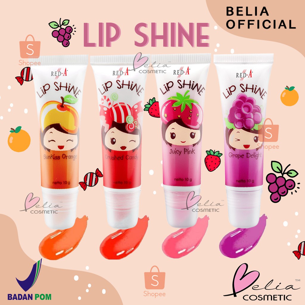 ❤ BELIA ❤  Red-A Lip Shine Crushed Candy | Juicy Pink | Sunkiss Orange | Grape Delight 10g Viva  (✔️BPOM)