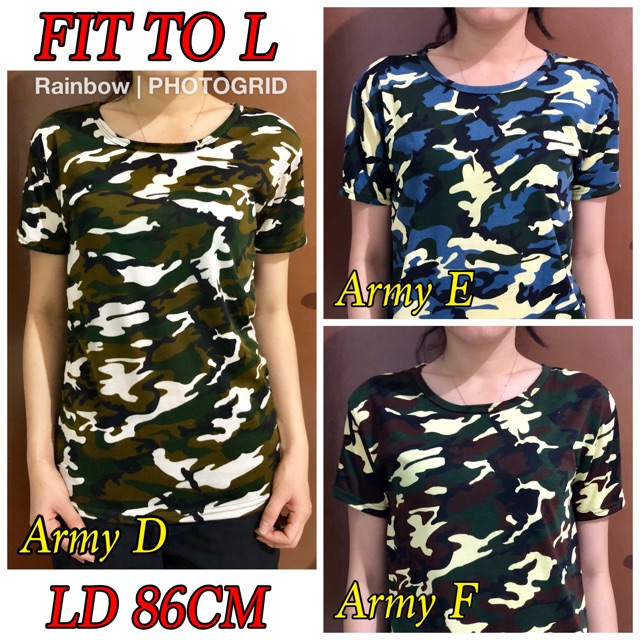 O-NECK ARMY PD /Kaos Oblong Motif ARMY / Lengan Pendek/ Loreng /t-shirt /Atasan Pakaian Wanita Murah-5
