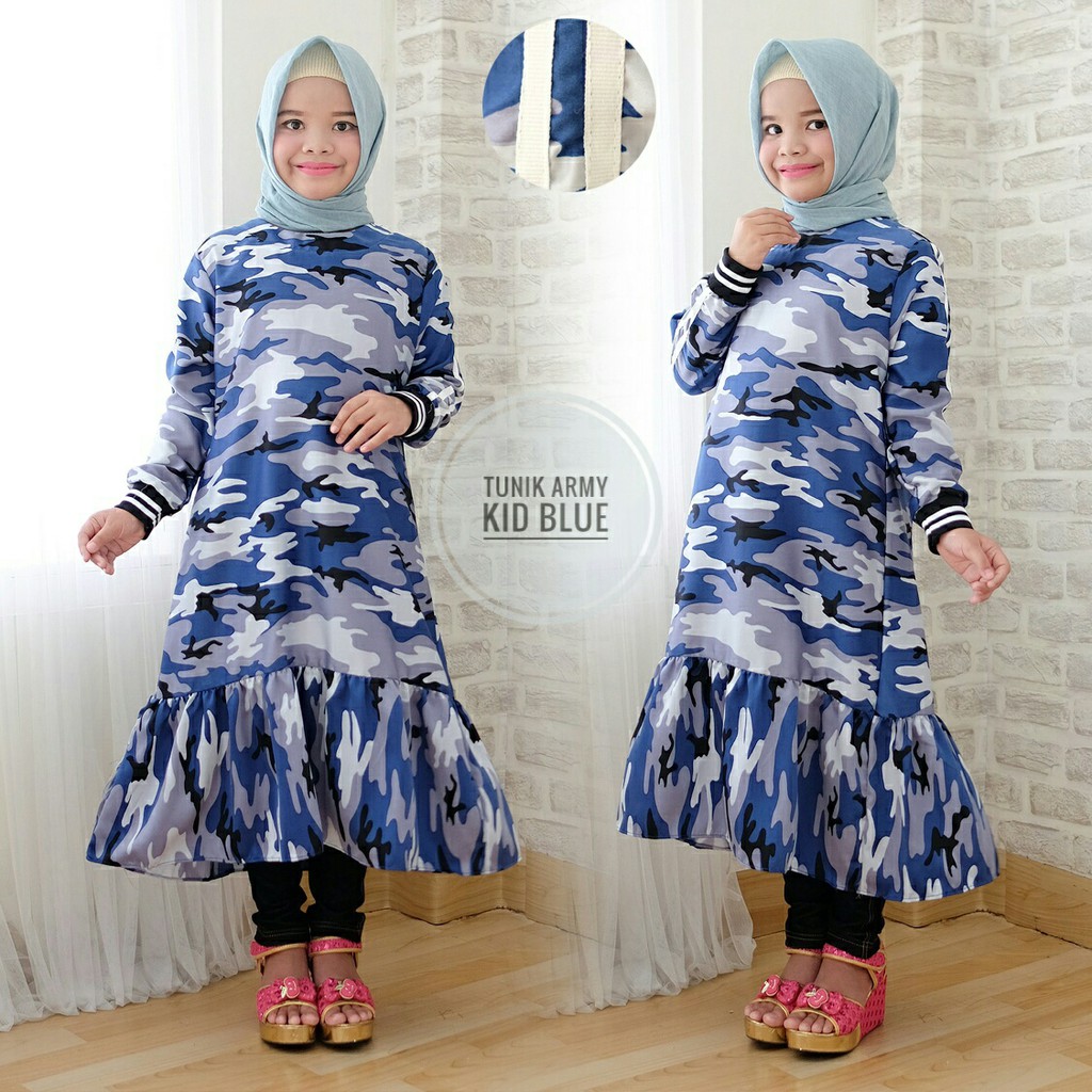 Baju Muslim Anak Model Tunik Motif Loreng Army
