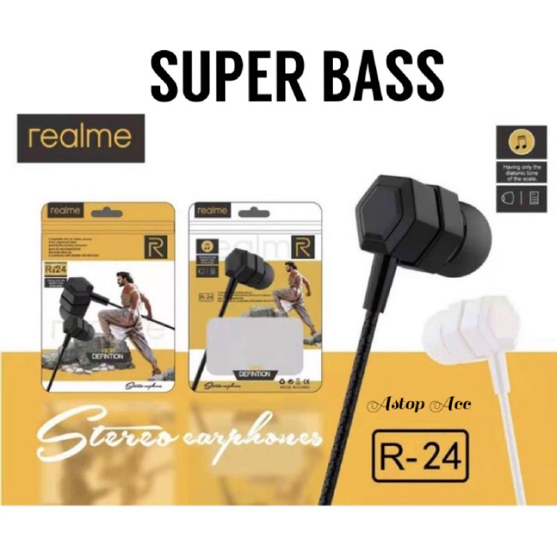 Headset Handset Handsfree Realme R24 / R31 / R42 / R42 / C11 C20 / C15 warna hitam Extra Bass Earpho