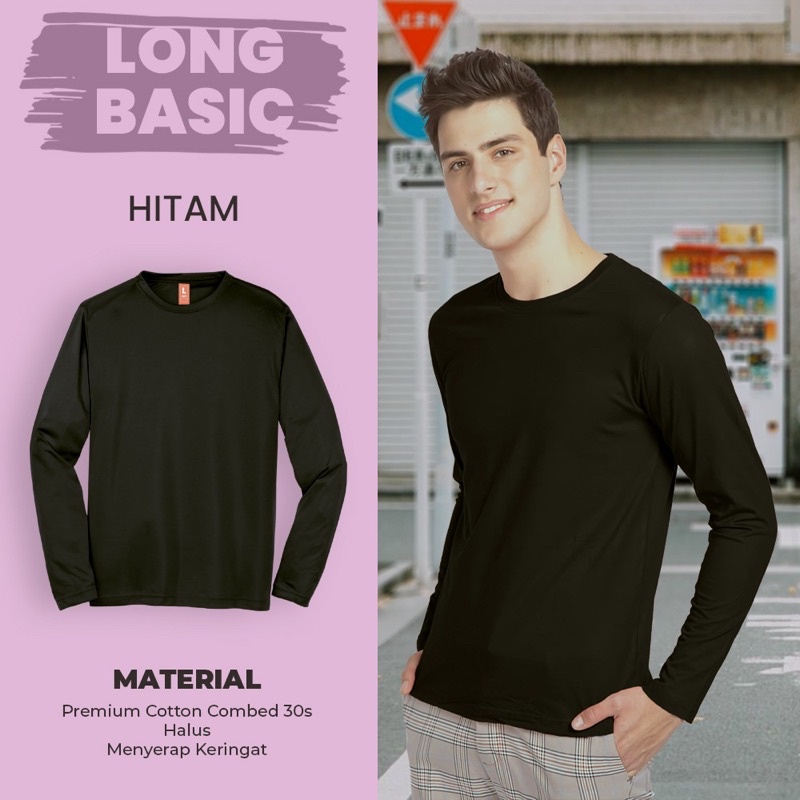 KAOS POLOS COTTON COMBED 30S LENGAN PANJANG-HITAM (PJG)