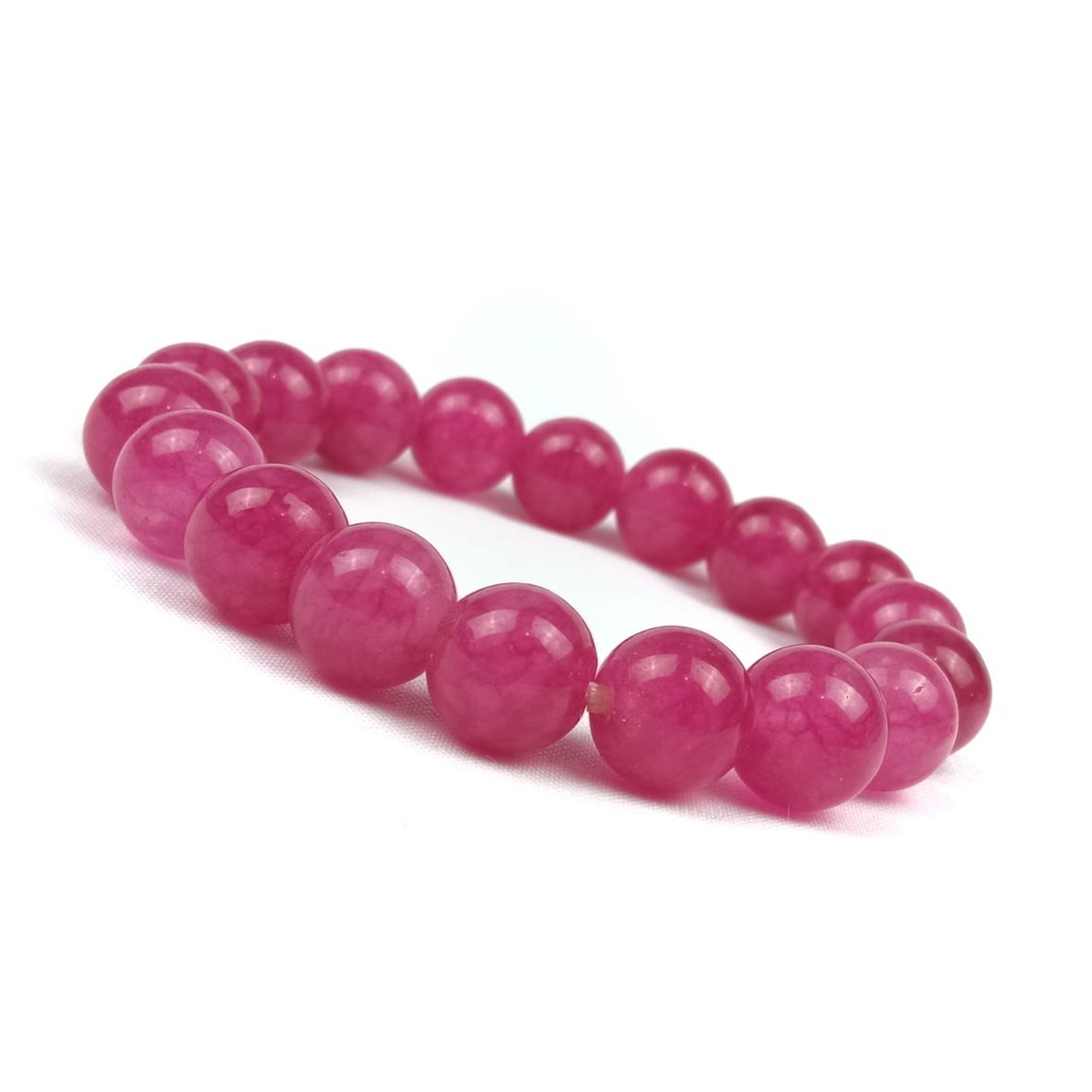 GELANG BATU GIOK KRISTAL PINK DIM 10MM ELASTIS