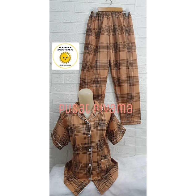 Setelan Lengan Pendek Piyama Baju Tidur Wanita Guilen Kotak Pajamas Cewek Dewasa Kekinian Abg-L Lgn Pendek Coksu