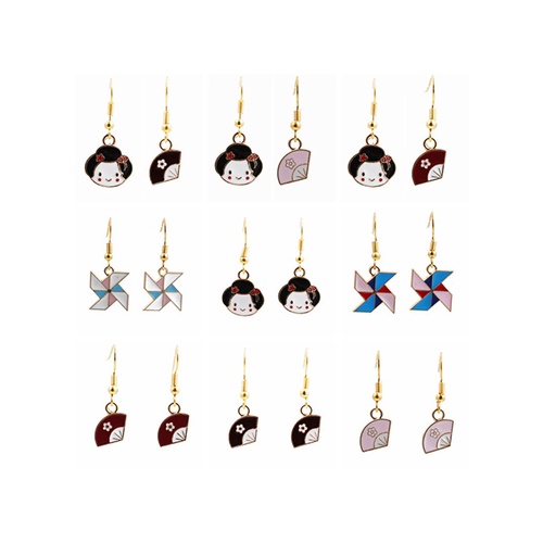 LRC Anting Gantung Fashion Fan Geisha Fan Alloy Drip Earrings K83025