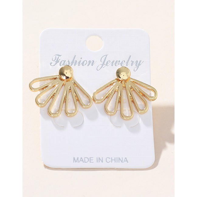 LRC Anting Tusuk Fashion Gold Back-hanging Openwork Lotus Smooth Earrings F40721