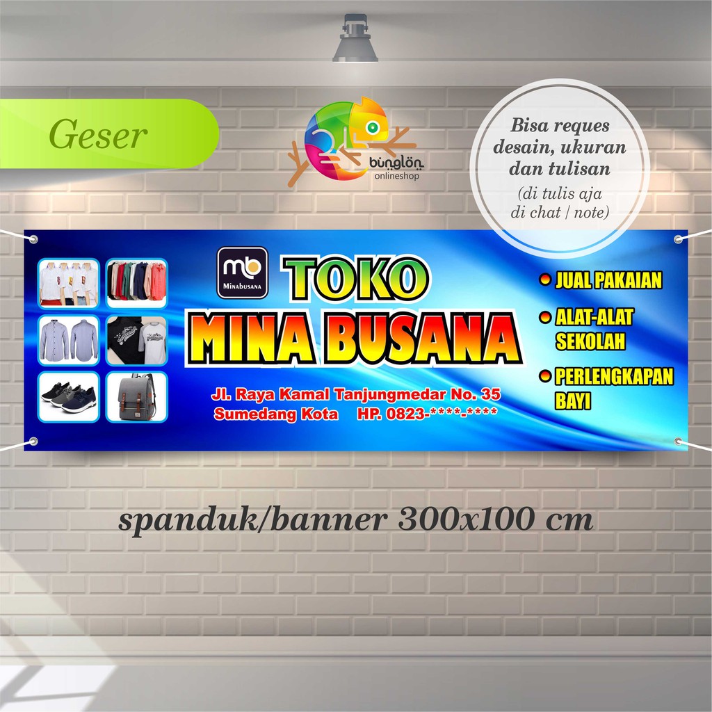Spanduk, Banner Toko Busana Baju, Tas, Sepatu, Dll.