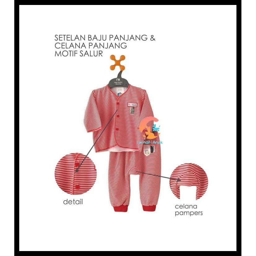 NOVA Setelan Baju Panjang + Celana Panjang Motif 0-3 Bulan - SALUR MERAH
