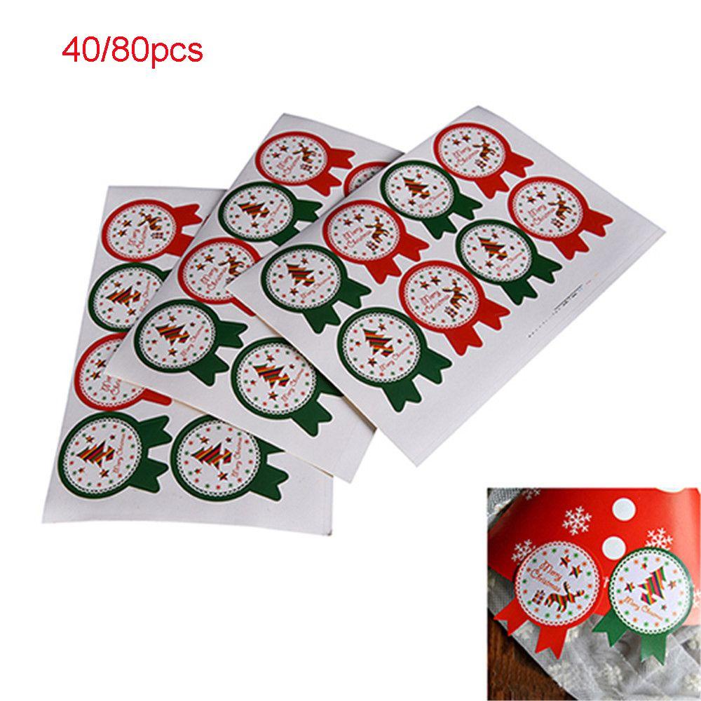 40 / 80PCS Stiker Kertas Motif Natal Untuk Kotak Hadiah