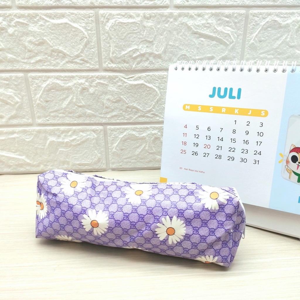 KOTAK PENSIL MOTIF KARTUN LUCU UNIK / KOTAK PULPEN / TEMPAT ALAT TULIS IMPORT BS-KEMBANG UNGU