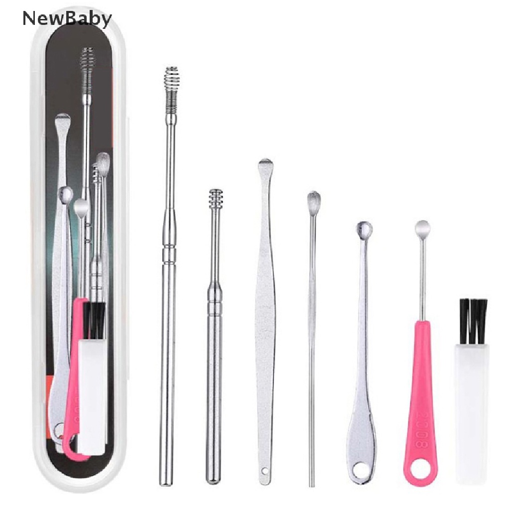 7pcs / Set Korek Kuping Bahan Stainless Steel Untuk Membersihkan Telinga Bayi