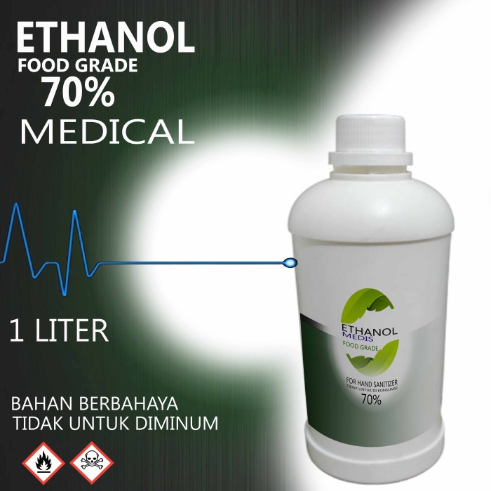 Alkohol Etanol medis1 Liter Food Grade 70% Berizin edar resmi untuk bahan dasar hand sanitizer atau keperluan kesehatan medisa tidak untuk disalahgunakan sudah ada izin edar resmi by Oke sabun suplayer