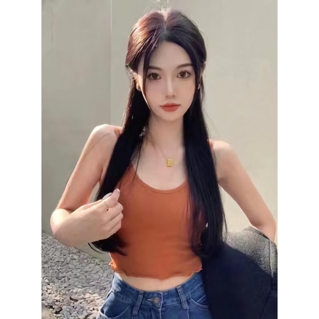 BATAMMODE Tanktop Crop Busa Berjahit Model Bawah Bergelombang-Bata
